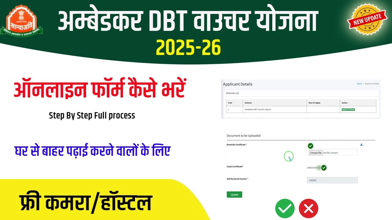 Ambedkar DBT Voucher Yojana 2025: आवेदन करें और पाएं ₹2000 हर महीने, जानें अंतिम तिथि और आवेदन प्रक्रिया
